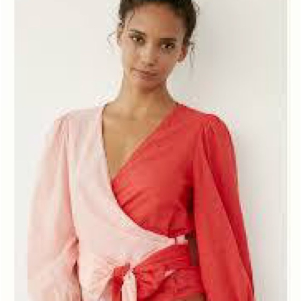 Farm Rio for Anthropologie Color Block Wrap top size M